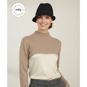 August Wool Downturn Brim Cloche Bucket Hat Silver O Ring Black Women One Size